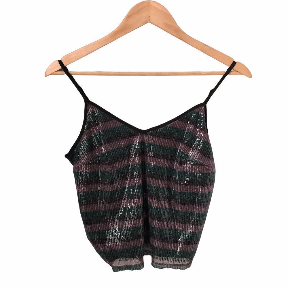 Wild Fable Target Cropped V-neck Top Sequin Green/Purple in Size Small